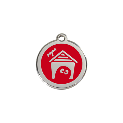 Dog House Red roestvrijstalen hondenpenning small/klein dia. 2 cm - Reddingo