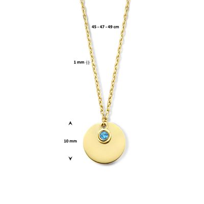 Ketting Graveerplaatje Geboortesteen December geelgoud-zirconia blauw 45-49 cm