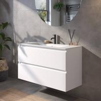 Saqu Gaia badmeubel incl. glans witte keramische wastafel 100x46x61cm glans wit - witte greeplijst