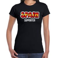 Zwart t-shirt Spain / Spanje supporter EK/ WK voor dames - thumbnail