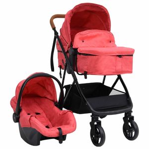 vidaXL Kinderwagen 3-in-1 staal rood en zwart