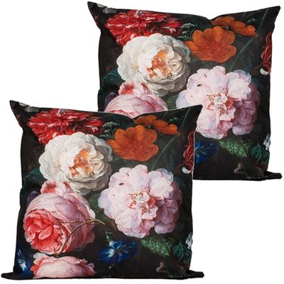 Buitenkussen bloem - 2x - roze/zwart - 60 x 60 cm - Water en UV bestendig Buitenkussen bloem - 2x - roze/zwart - 60 x 60 cm - Water en UV bestendig