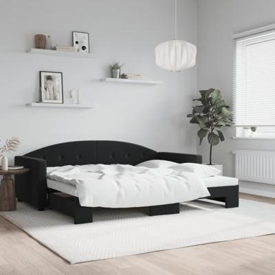 Slaapbank met onderschuifbed 90x200 cm fluweel zwart