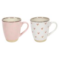Koffiemok roze/wit hartjes 220ml