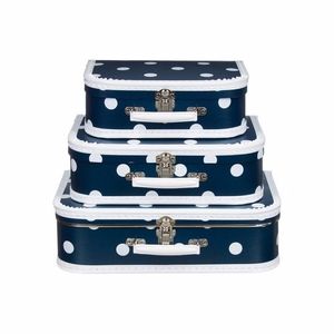 Speelgoedkoffertje navy polka dot 25 cm