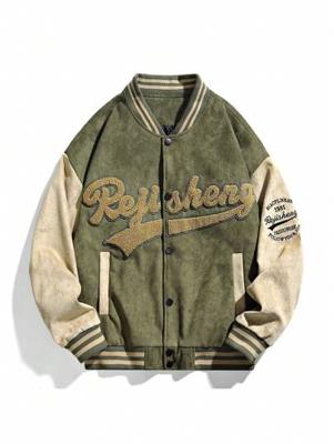 Bon&Bon Men's Letterman Varsity Jacket - Green Suedette Baseball Coat Green / M