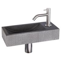 Differnz Ribble fonteinset - 38x18x8cm - Rechthoek - 1 kraangat - gebogen chroom matte kraan - natuursteen zwart 38.402.18