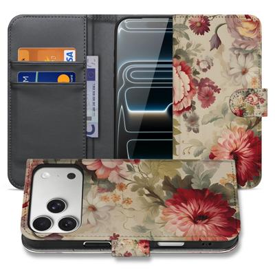 Portemonnee Hoesje iPhone 17 Pro Max Bloemenprint Met Pasjes