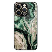 iPhone 14 Pro glazen hardcase - Green waves