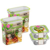4x Voedsel plastic bewaarbakjes 0,25 en 2 liter transparant/groen - Vershoudbakjes - thumbnail