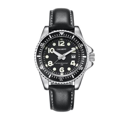 CAGARNY 6863 Fashion waterdichte Quartz beweging polshorloge met lederen Band(Black)