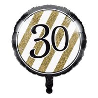 Folieballon &apos;30&apos; Black & Gold (46cm)