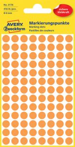 Avery Gekleurde Markeringspunten, oranje, Ø 8,0 mm, permanent klevend
