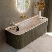 Badmeubel Mondiaz Kurve-Dlux | 130 cm | Meubelkleur Shadow | Wastafelkleur Nata | Solid surface | Wasbak midden spoelbak | Zonder kraangat(en)