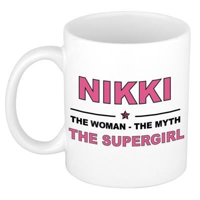 Naam mok - Nikki - supergirl wit/roze - 300 ml - cadeau beker - koffiemok - theemok Naam mok - Nikki - supergirl wit/roze - 300 ml - cadeau beker - koffiemok - theemok