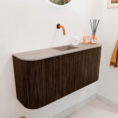 Toiletmeubel Mondiaz Joya Dlux | 93.2 cm | Meubelkleur Walnut | Faye wastafel Saba Wasbak Midden | Zonder kraangat(en)