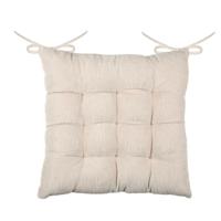 Stof Textile stoelkussen Dandy - creme beige - 38 x 38 x 5 cm - touwtjes sluiting - ribcord
