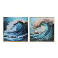 Schilderij Home ESPRIT Blauw Wit Bruin Zee en oceaan 80 x 3,5 x 80 cm (2 Stuks)