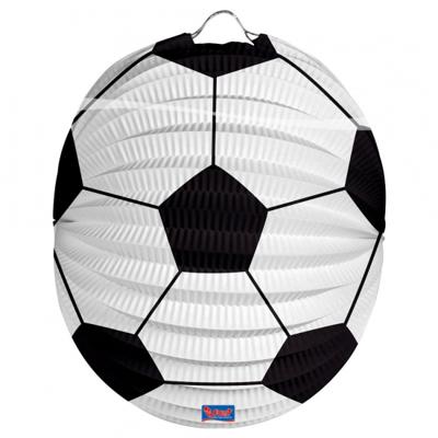 Voetbal thema lampion - rond - 22 cm - wit/zwart - versiering - sport - papier