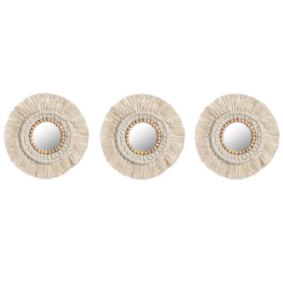 Set spiegels Home ESPRIT Wit Boho 20 x 1 x 20 cm (3 Onderdelen)