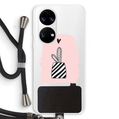 Zwart-wit cactus: Huawei P50 Transparant Hoesje met koord