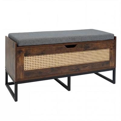 Rieten Opbergkist Schoenenbank 100 cm met Gestoffeerde Zitting Klepdeksel met Veiligheidsscharnieren