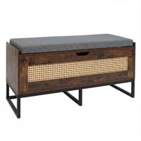 Rieten Opbergkist Schoenenbank 100 cm met Gestoffeerde Zitting Klepdeksel met Veiligheidsscharnieren