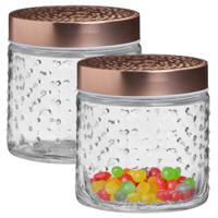 Voorraadpot/bewaarpot Blair - 2x - 500 ml - glas - koperen deksel - D11 x H13 cm