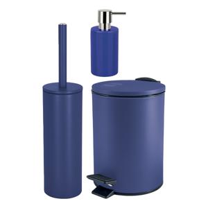 Badkamer accessoires set - WC-borstel/pedaalemmer/zeeppompje - metaal/keramiek - donkerblauw