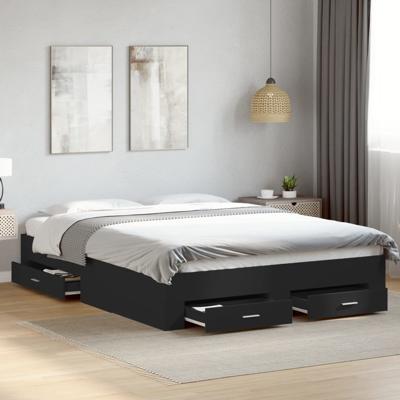 Bedframe met lades bewerkt hout zwart 150x200 cm