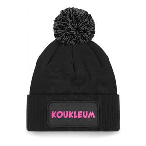 Wintersport muts met pompom - Koukleum - zwart - roze glitters - one size - volwassenen - Apres ski