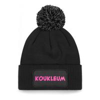 Wintersport muts met pompom - Koukleum - zwart - roze glitters - one size - volwassenen - Apres ski - thumbnail