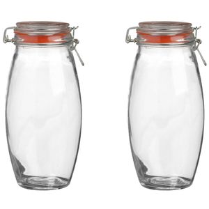 Voorraadpot/bewaarpot - 2x - 1.9L - glas - met beugelsluiting - D12 x H25 cm