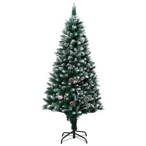 The Living Store Kerstboom Sneeuw 180 cm - LED Verlichting - Met Dennenappels en Kerstballen