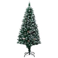 The Living Store Kunstkerstboom - Levensecht - Witte sneeuw - 210 cm - Inclusief dennenappels - LED-verlichting - Groen