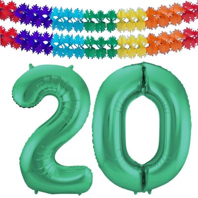 Folat Verjaardag Leeftijd folieballon - 20 jaar - groen - 86 cm - incl 2x slingers