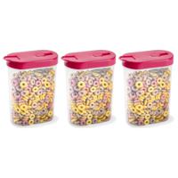 Voedselcontainer strooibus - 3x - roze - inhoud 1 liter - kunststof - 15 x 7 x 19 cm