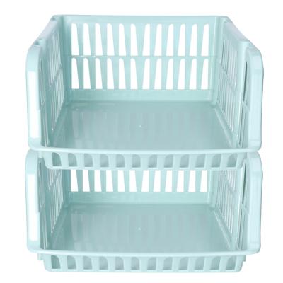 Stapelbare opbergmand - 2x - Mintgroen - 16 liter - kunststof - 38 x 28 x 15 cm