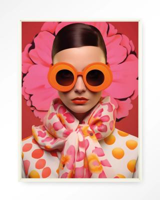 Urban Cotton Wandkleed 'Pink Flower' 80 x 110cm in Floating Frame - off white