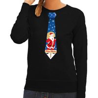 Foute kerst sweater met kerstman stropdas zwart voor dames 2XL (44)  -