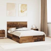 Bedframe met hoofdeinde Oudhout 140 x 190 cm Bewerkt hout