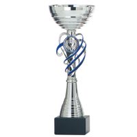 Luxe trofee/prijs beker - zilver/blauw decoratie - kunststof - 22 x 8 cm - sportprijs   - - thumbnail