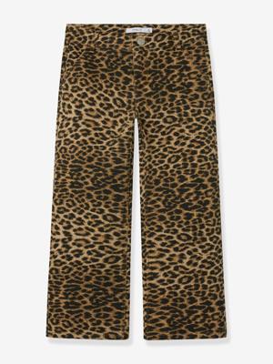 Wijde broek in keperstof met luipaardmotief voor meisjes NAME IT donkerbruin