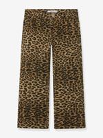 Wijde broek in keperstof met luipaardmotief voor meisjes NAME IT donkerbruin
