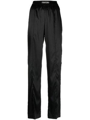 TOM FORD pantalon droit en soie à taille haute - Noir