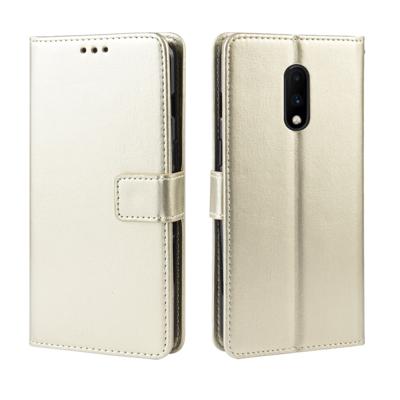 Retro Crazy Horse textuur horizontale Flip lederen case voor OnePlus 7 met houder & kaartsleuven & fotolijstjes (goud)