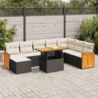 9-delige Loungeset met kussens poly rattan acacia zwart