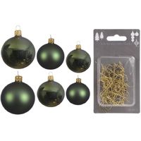 Groot pakket glazen kerstballen 50x donkergroen glans/mat 4-6-8 cm incl haakjes - thumbnail