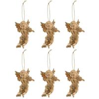 Decoris engel met viool - 6x - goud - kunststof - 10 x 6 cm - kerstversiering - hangdecoratie