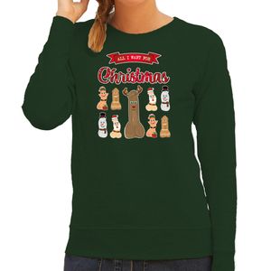 Foute Kersttrui/sweater voor dames - All I want for Christmas - groen - piemel/penis